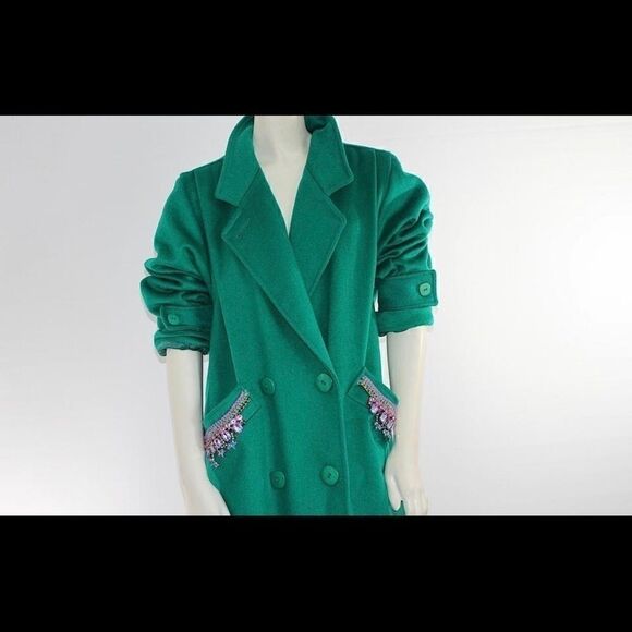 Green Ladies Jeweled Wool Coat size Large - Picture 4 of 8